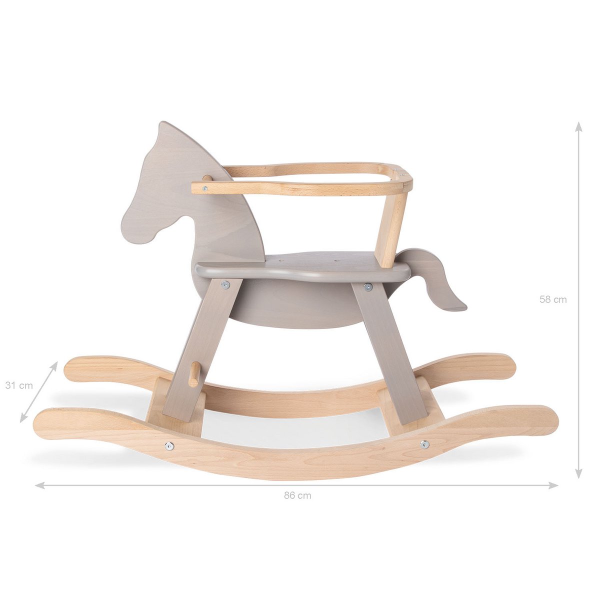 Rocking horse „Pinolino” with ring, grey/natural