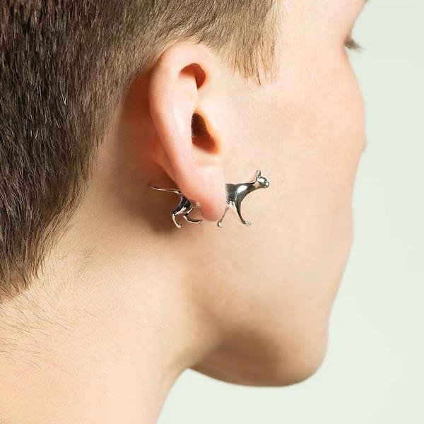 Doppelseitiger Ohrring im Welpen- und Katzen-Design, einteilig